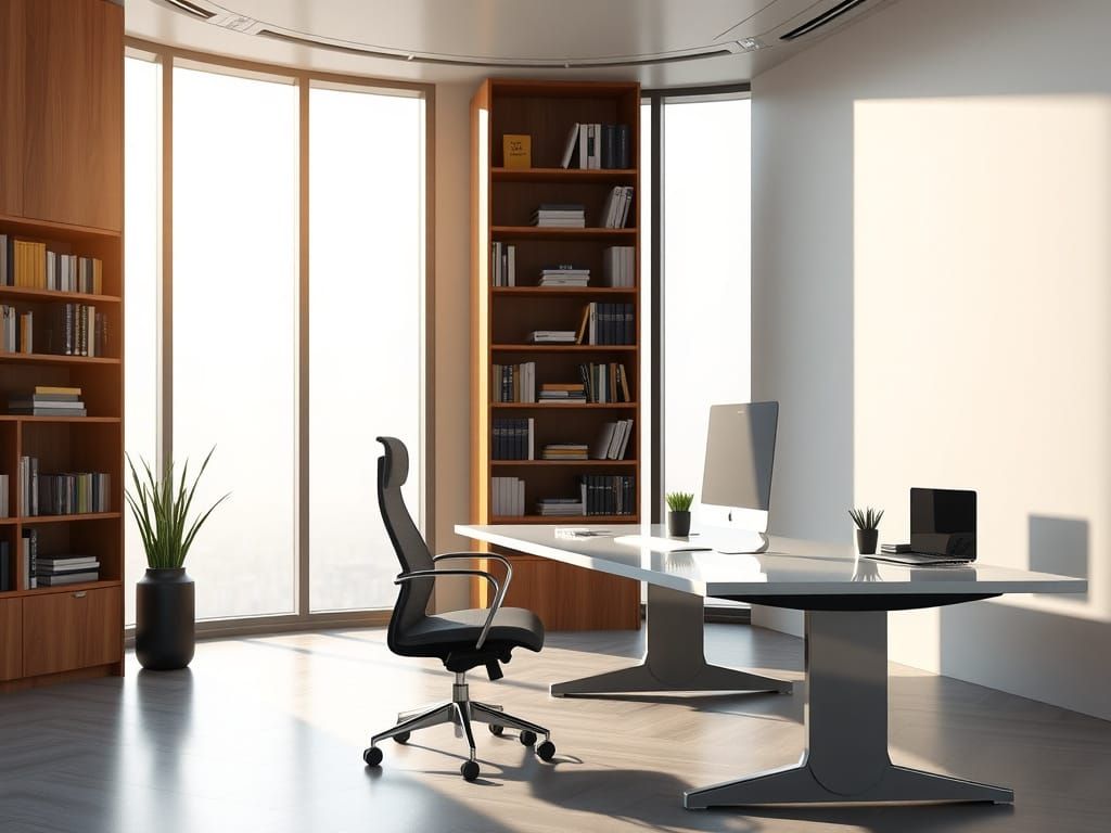 Modern Company Office with Floor-to-Ceiling Windows and Mini...