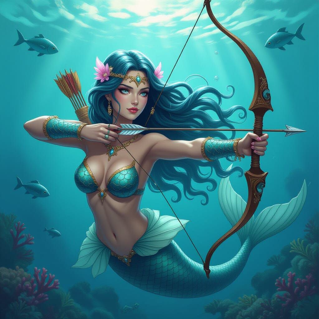 Mermaid Archer with Crossbow: Digital Art