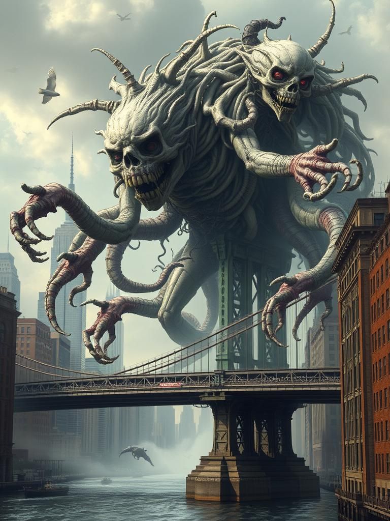 Undead Biomechanical Creature Dominates Manhattan Bridge