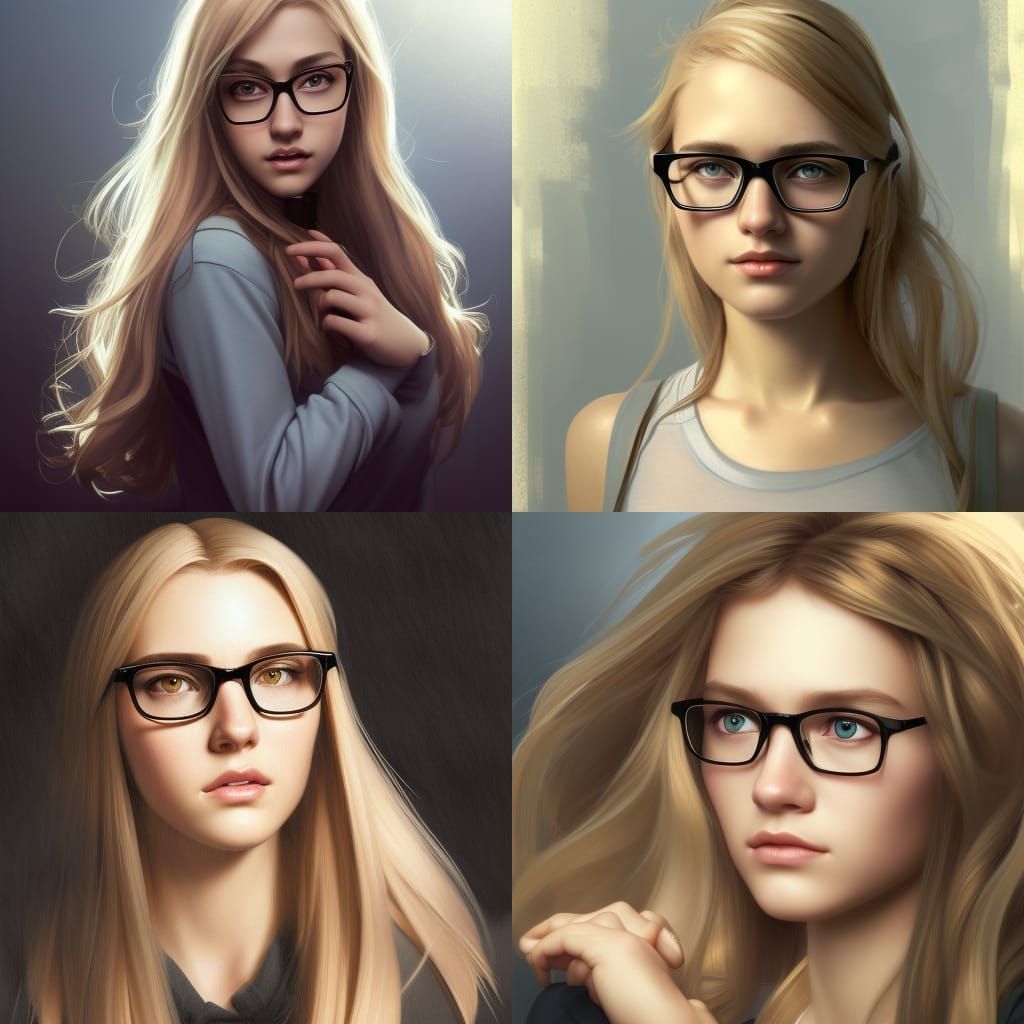 Detailed Portrait of Blonde Girl with Glasses