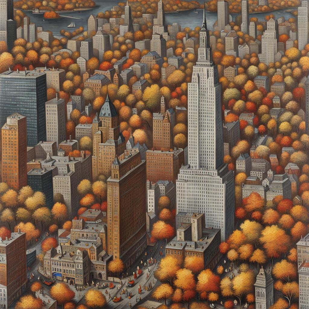 New York City Scene in Breughel Style