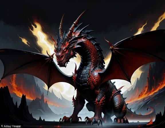 Fiery Dragon in Dynamic Fantasy Art Style