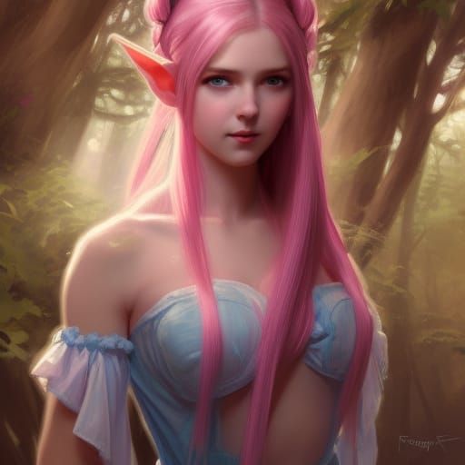 Beautiful Elf Portrait with Pink Hair