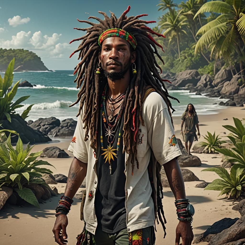 Hyperrealistic Axolotl Rastafarian on Beach, Detailed Matte ...