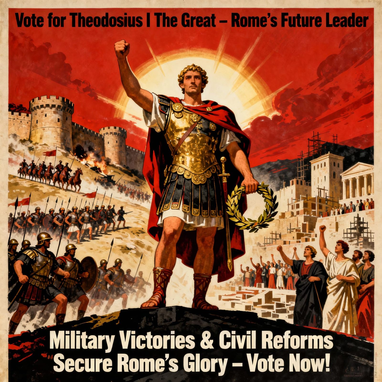 Theodosius I Roman Propaganda Poster in Soviet Style