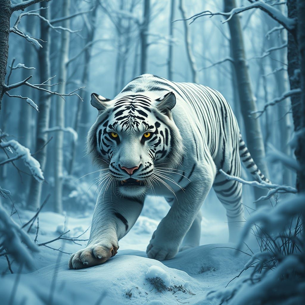 Epic Winter Tiger in Majestic Forest Landscape