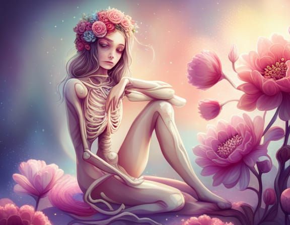 Cute Skeleton on Flower in Pastel Colors