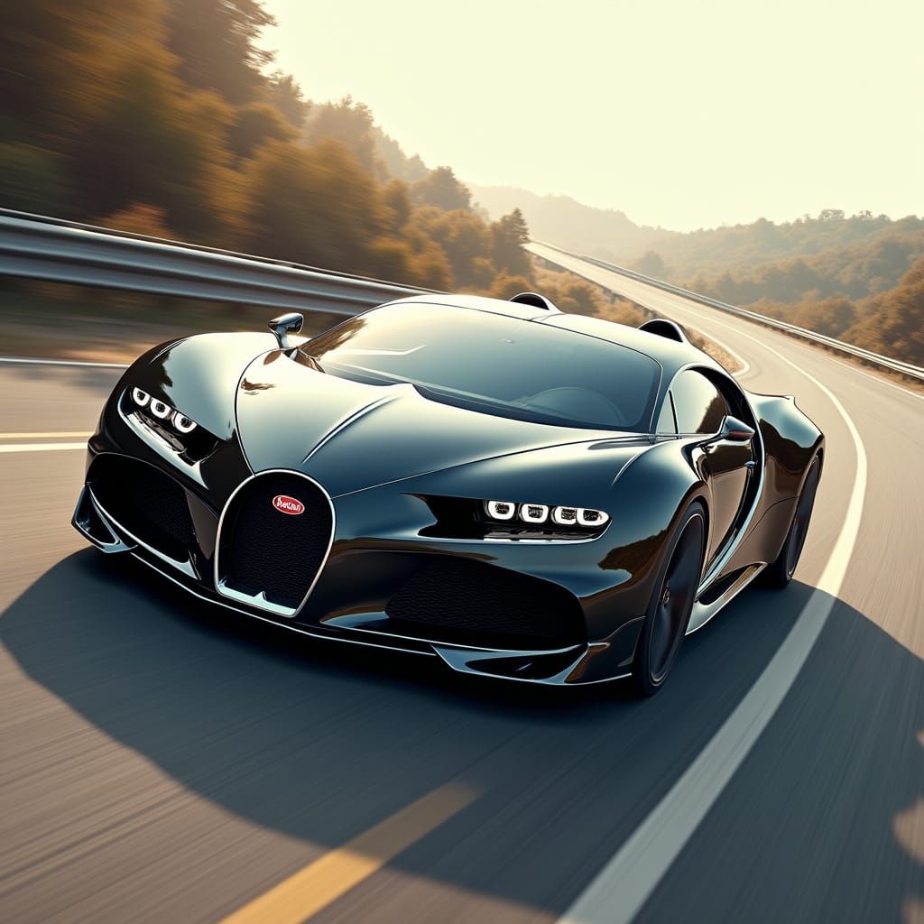 Bugatti Sports Car Speeding: Hyperrealistic Future Design