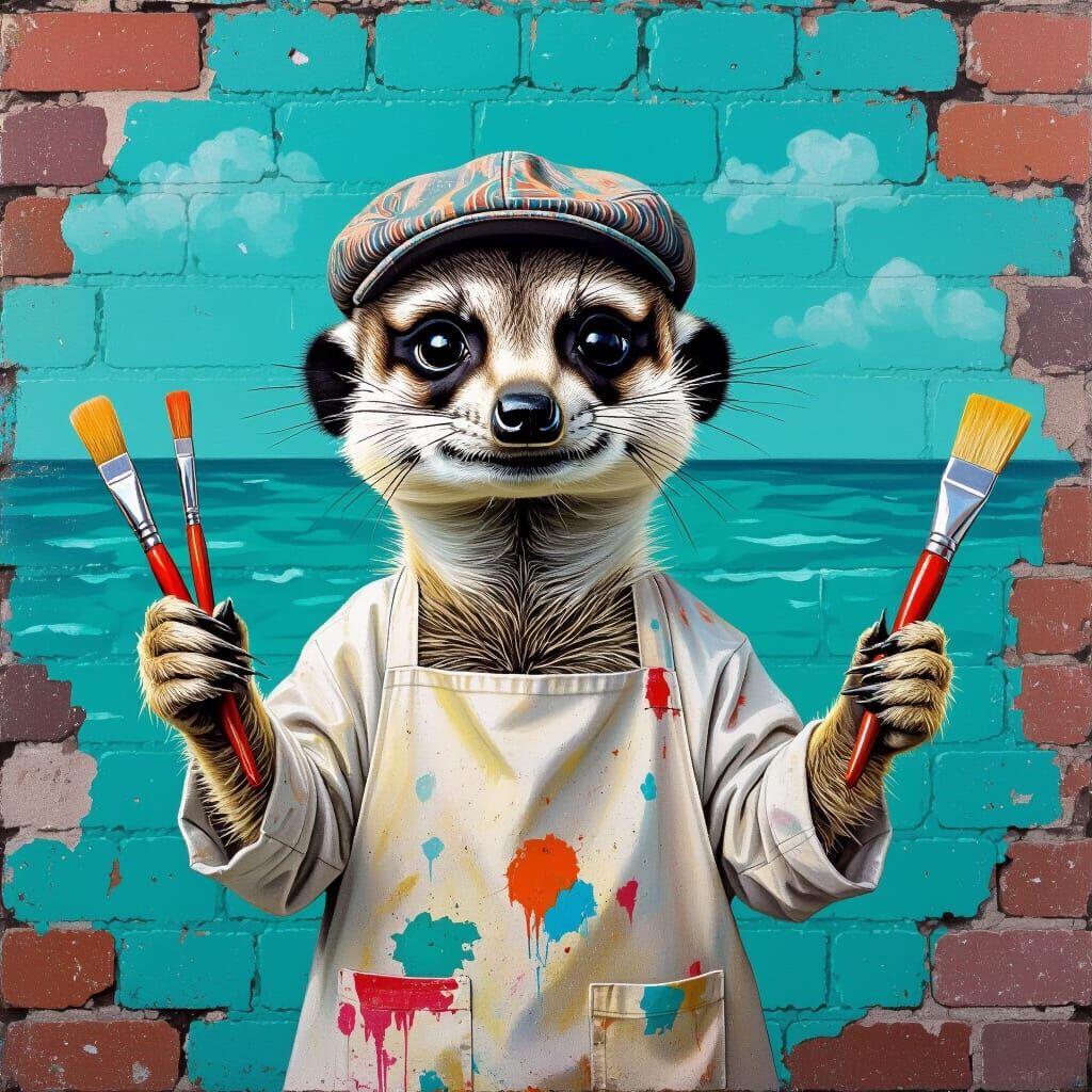 Meerkat Artist's Surreal Seascape on Brick Wall