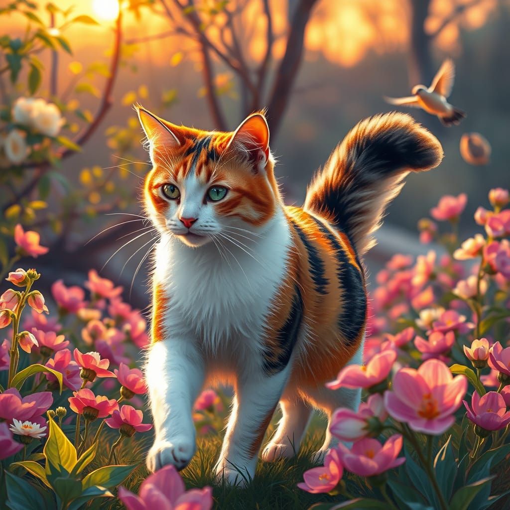 Feline Goddess in Springtime Bloom