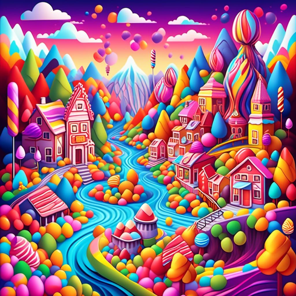 Candy Mountain Town with Chocolate Fountain