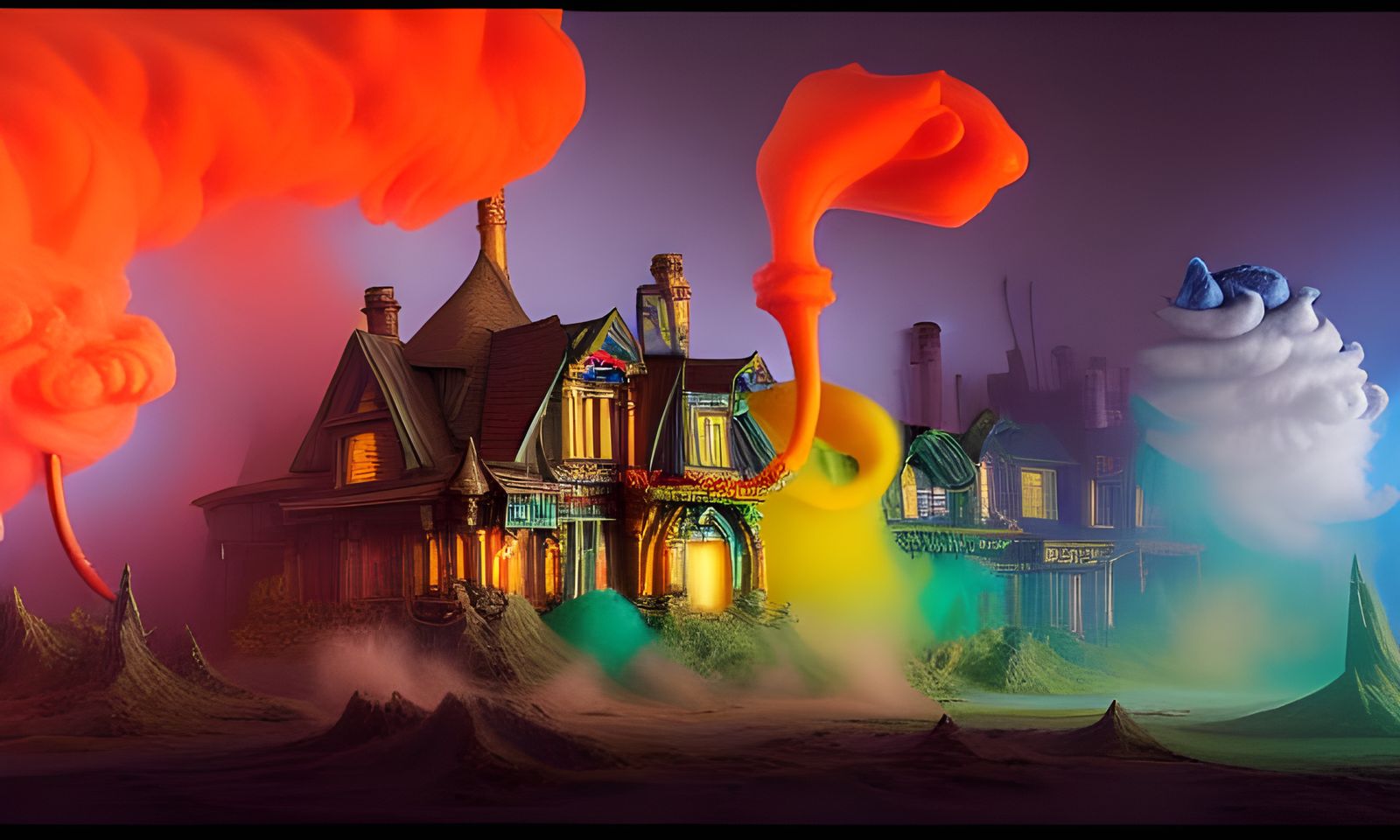 Mechanical Dream Magic Headquarters in Gouache Painting Styl...