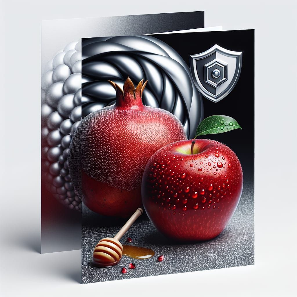 Metallic Greeting Card with Pomegranate, Apple and Logo