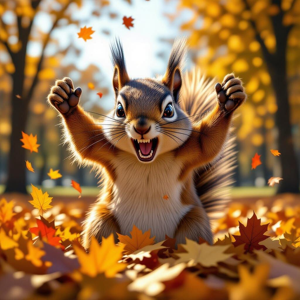 Furious Squirrel Stomps Autumn Leaves in Hyper-Realistic 3D ...