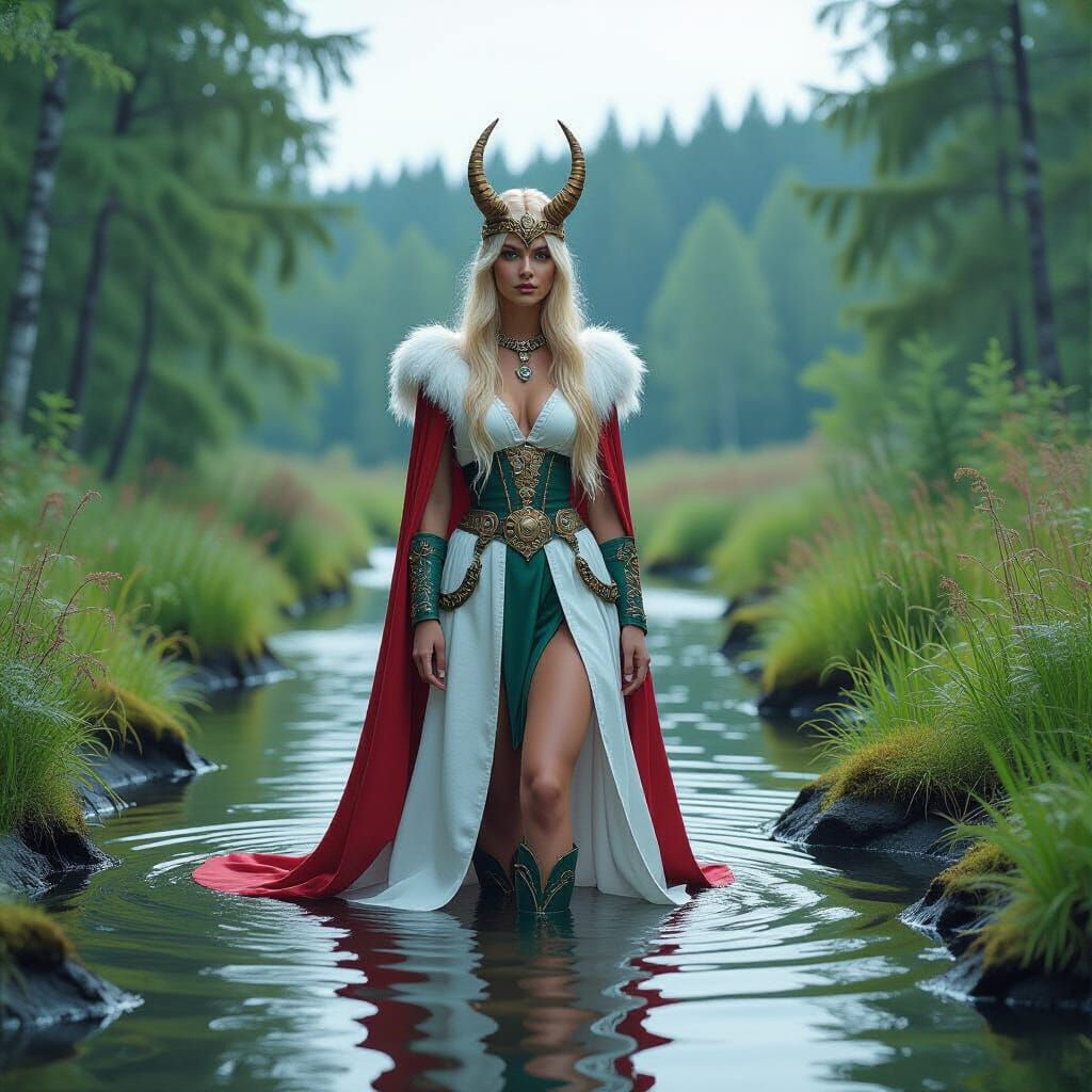 Alien Viking Goddess in Scandinavian Landscape