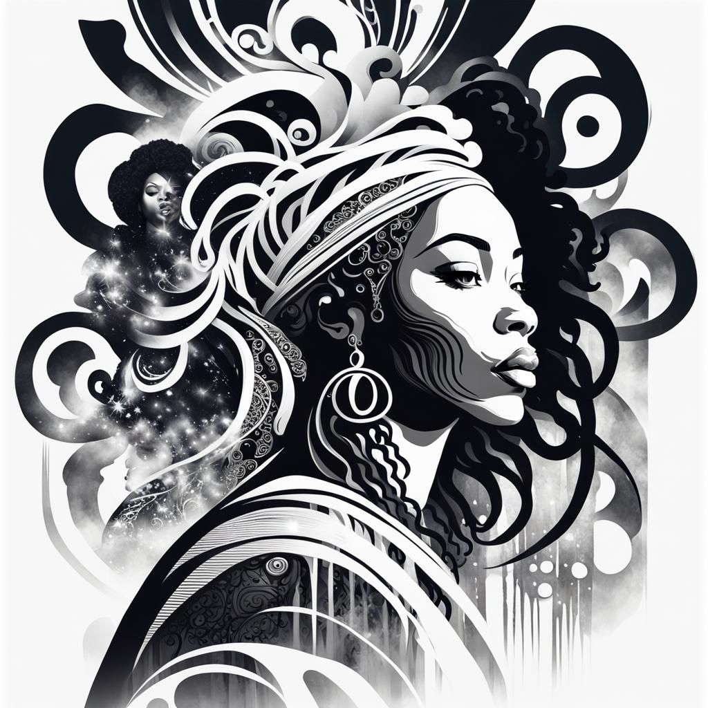Afrocentric Woman Double Exposure Graffiti Art