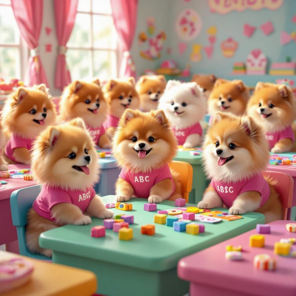 Candy Land School Teaches Alphabet to Colorful Pomeranians