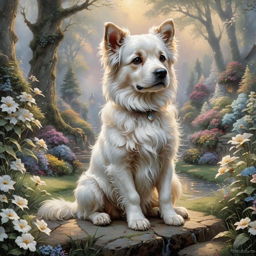 White Dog Portrait in Ethereal Fantasy Style