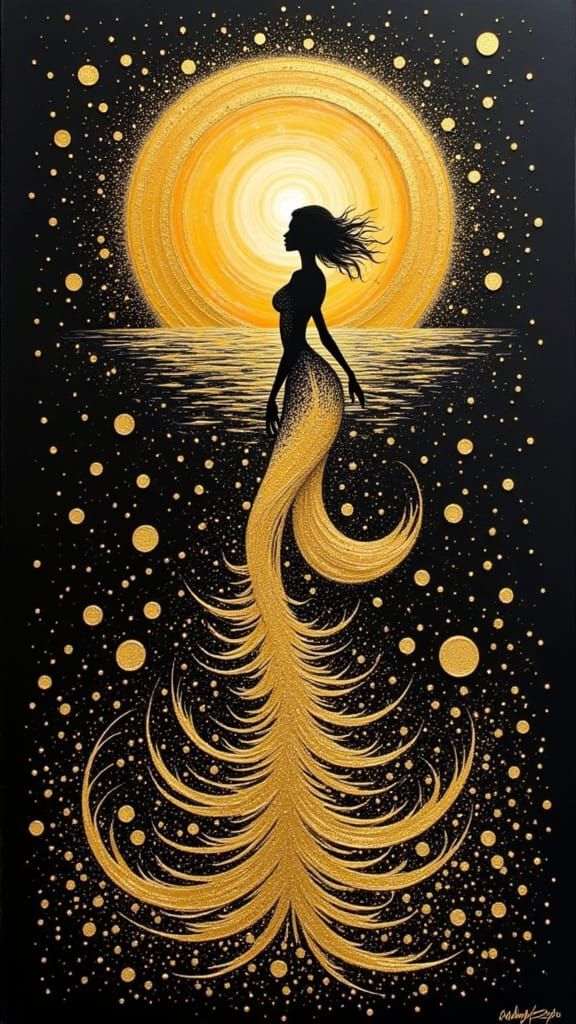 Water Droplet Mermaid Dancing at Sunset