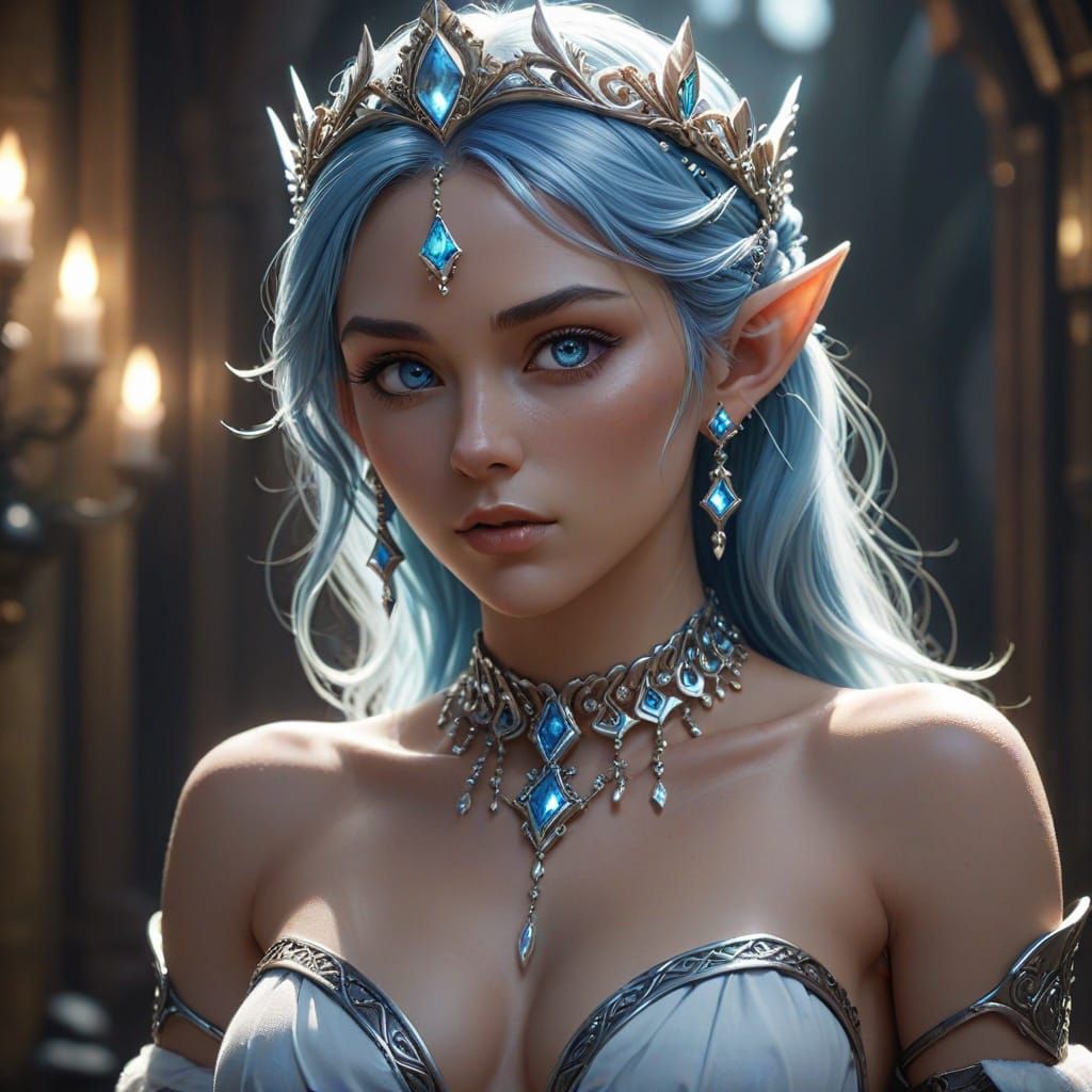 Anime Elf Woman with Tiara and Jewelry