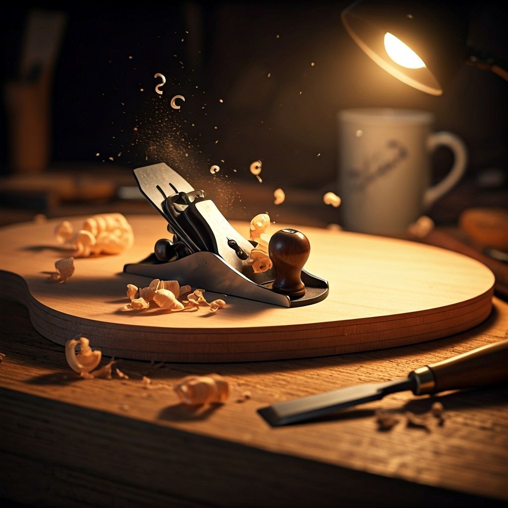 Luthier's Workbench with Maple Wood and Tools