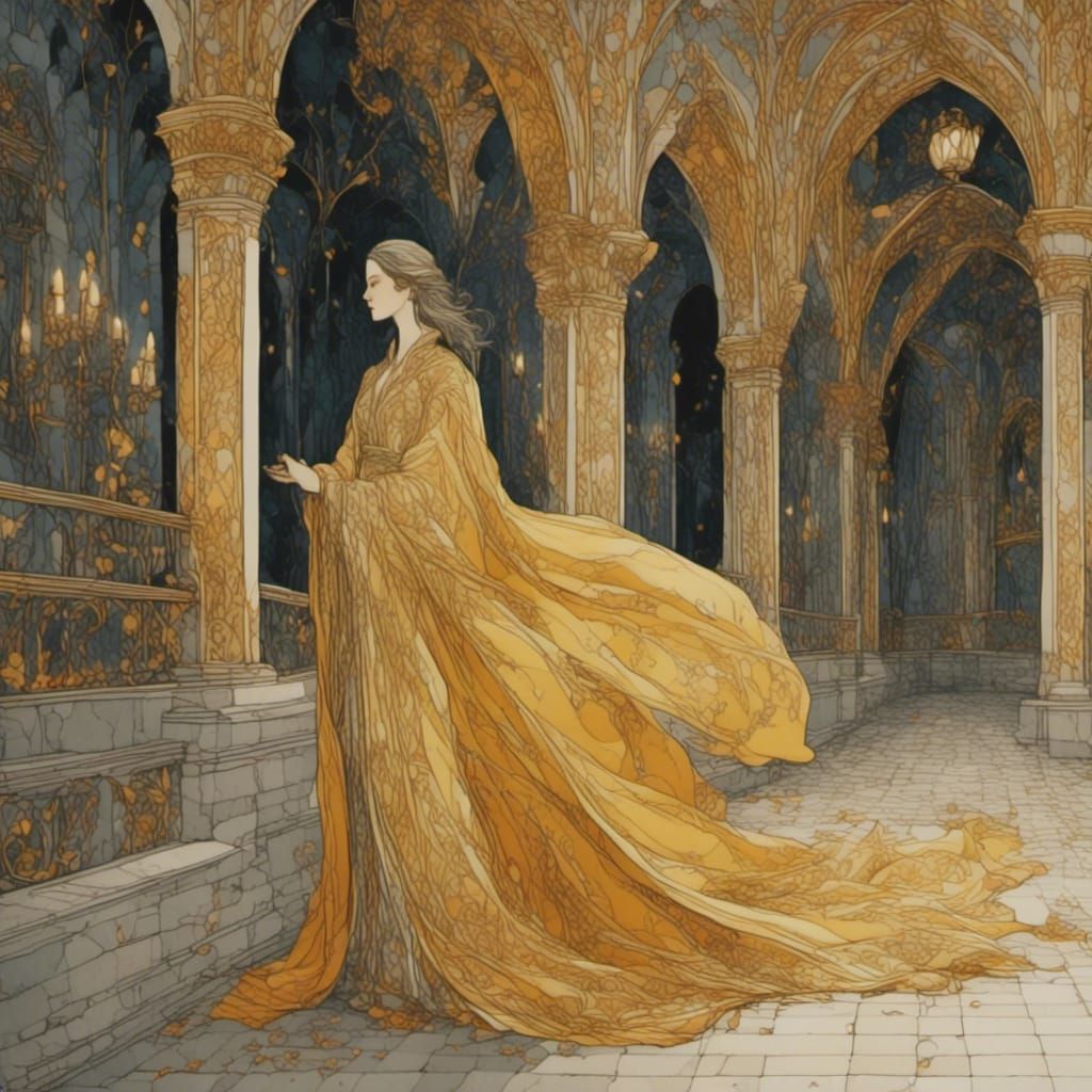 Woman in Golden Robe in Palekh Style