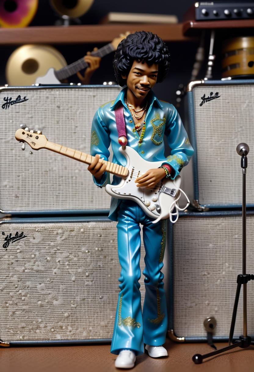 Hyperrealistic Jimi Hendrix Action Figure Macro Photo