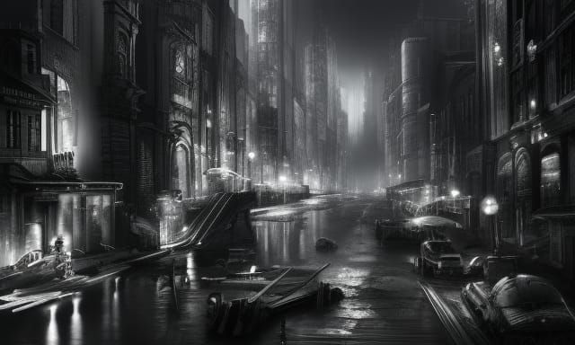 Dramatic Noir Cityscape Digital Matte Painting