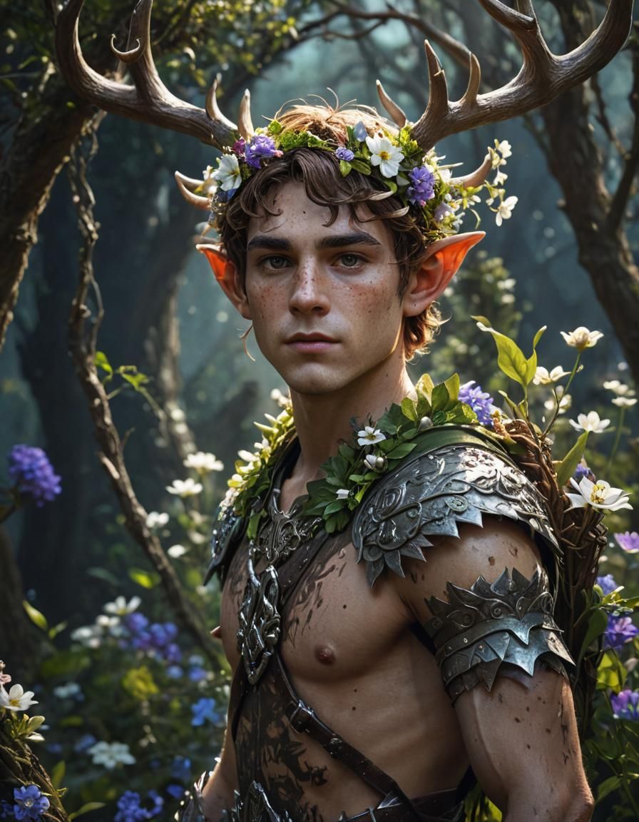 Faun Boy with Flower Crown: Fantasy Concept Art