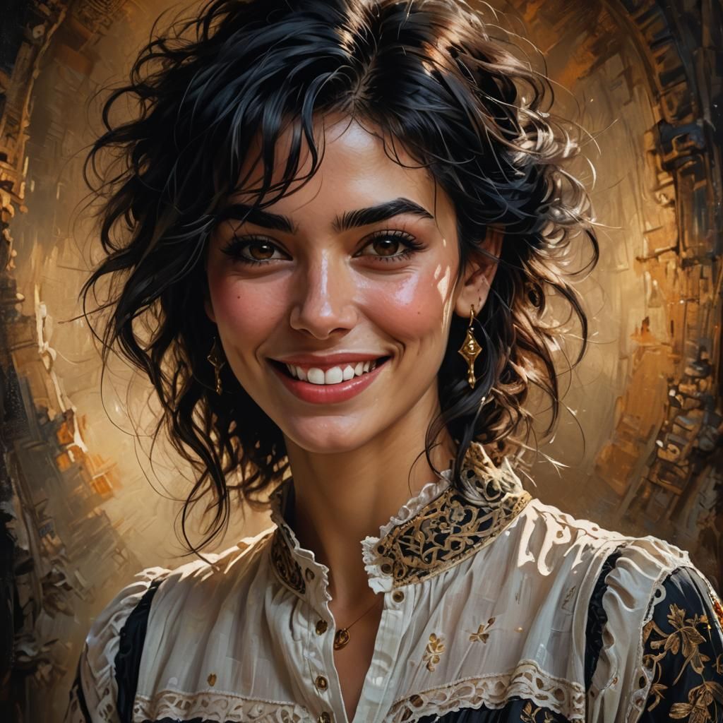 Beautiful Spanish Girl Portrait in Rococo Style