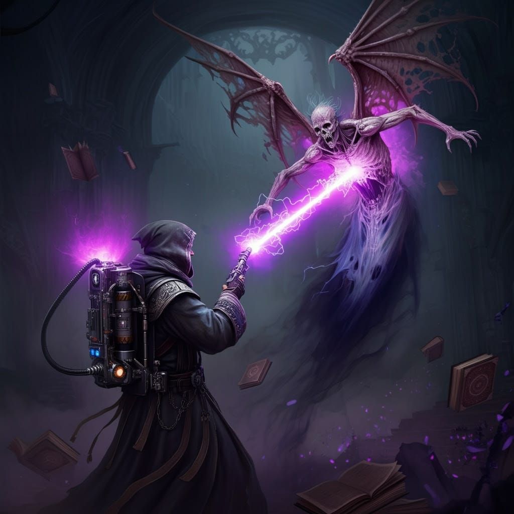 Mystical Wizard Battles Ghostly Entity in Dark, Magical Real...