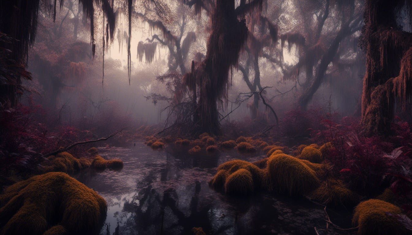 Gloomy Cypress Swamp in Dark Fantasy Style
