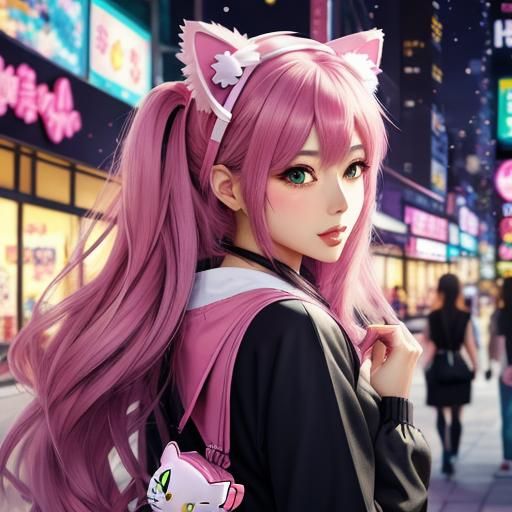 Anime Girl with Hello Kitty Fashion at the Mall