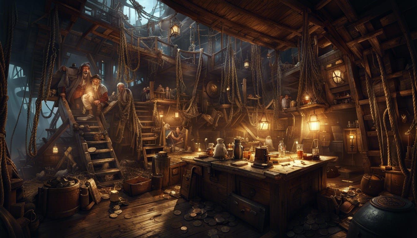 Ghostly Pirates Grog Hideout in Ship Wreckage