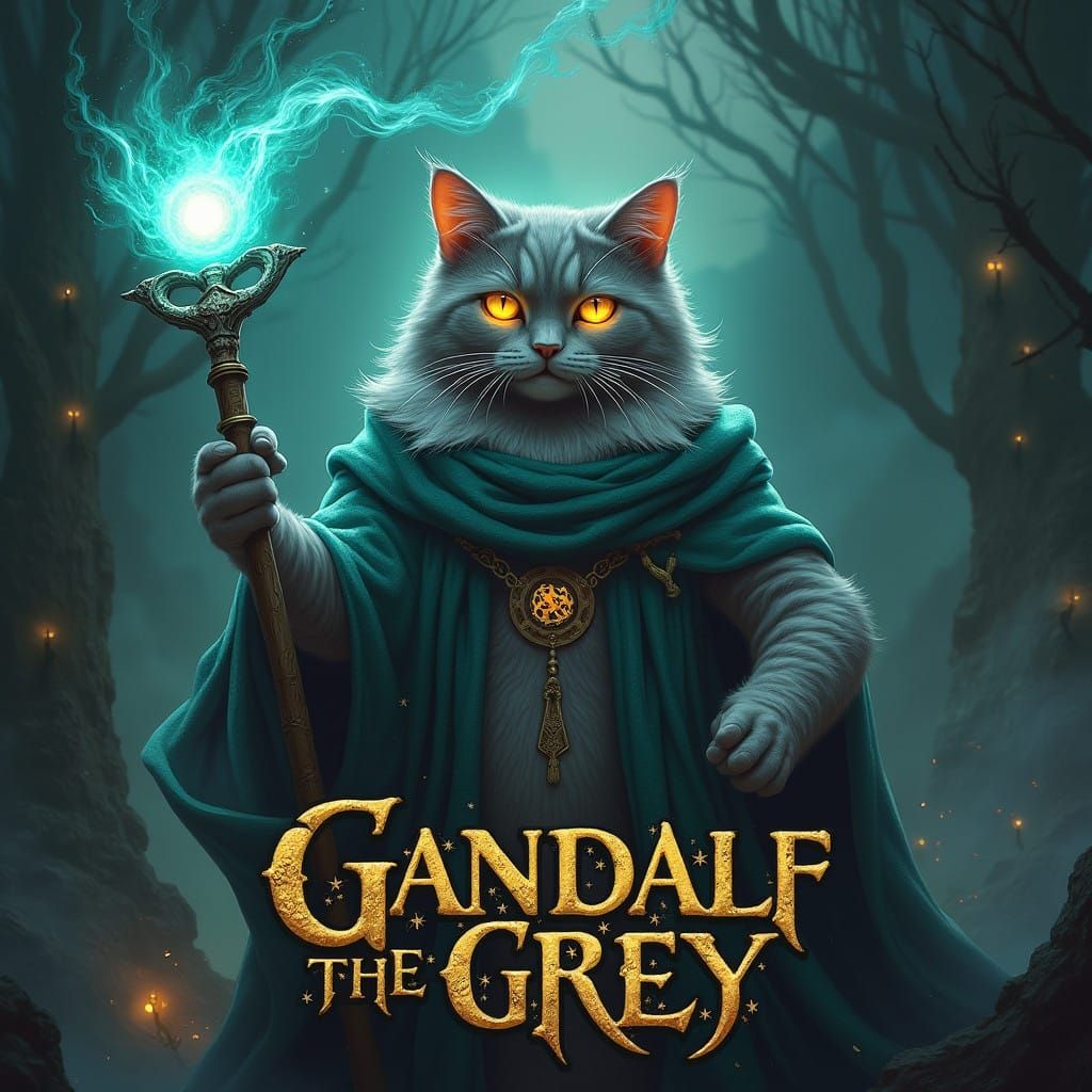 Epic Grey Cat Embodies Gandalf's Power and Wisdom