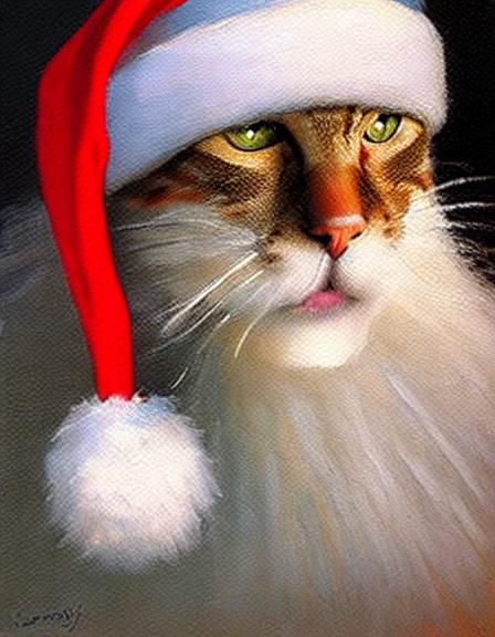 Cat Santa Claus in Oil Painting Style