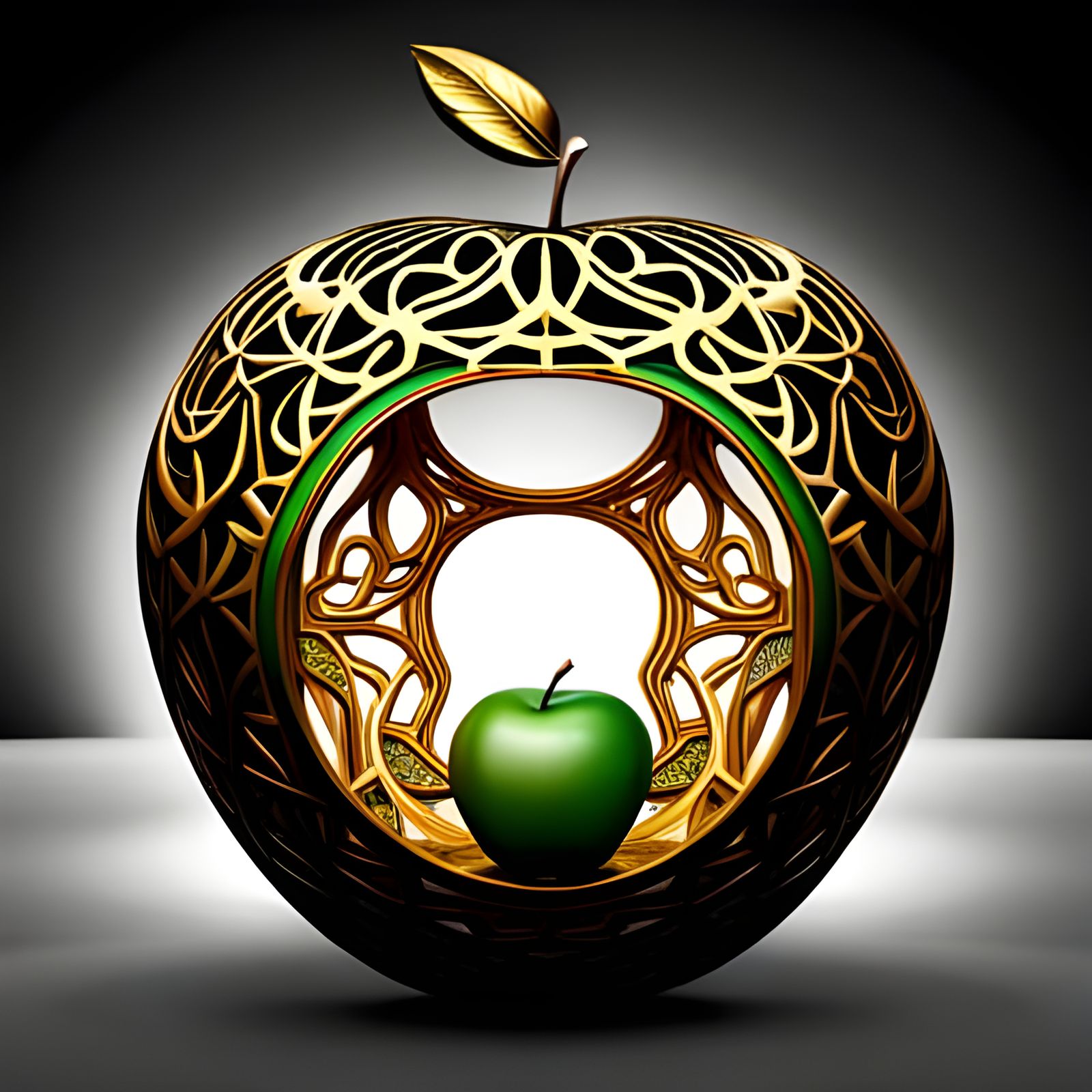 Gold Lace Apple with Watchmaking Interior in Art Nouveau