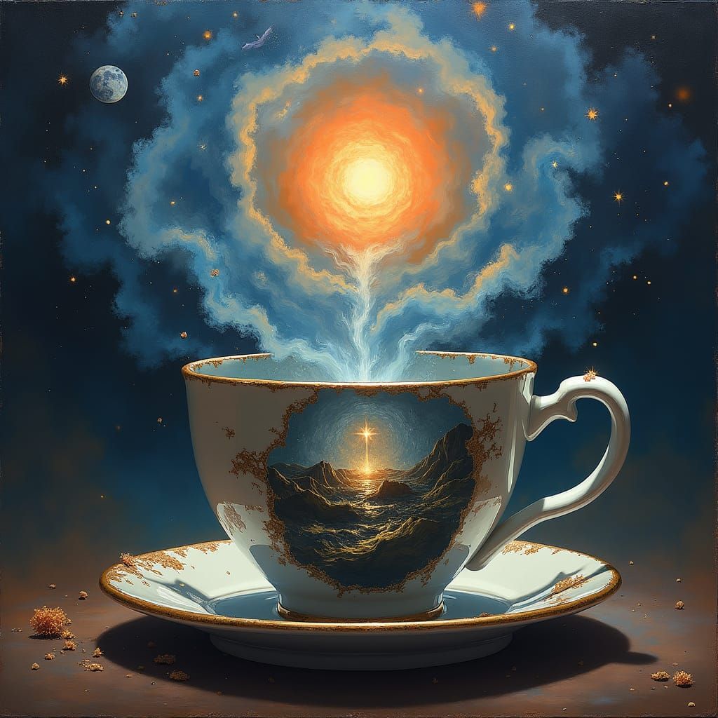 Magical Image Inside a Teacup: Cosmic Astral Illustration