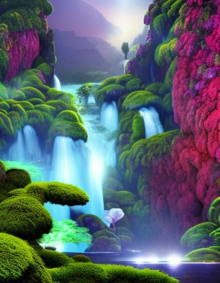 Pandora Landscape with Bioluminescent Flora and Fauna