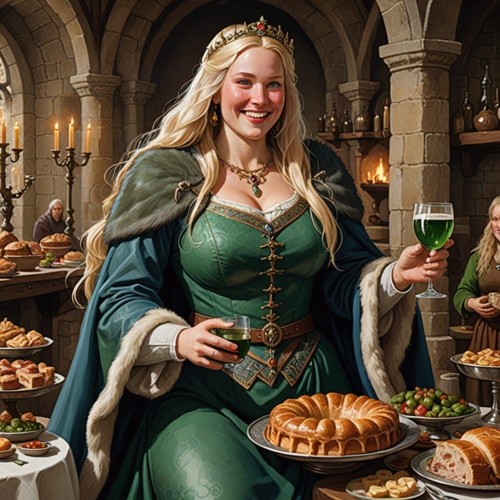 Medieval Lady's Merry Feast in Marble Style