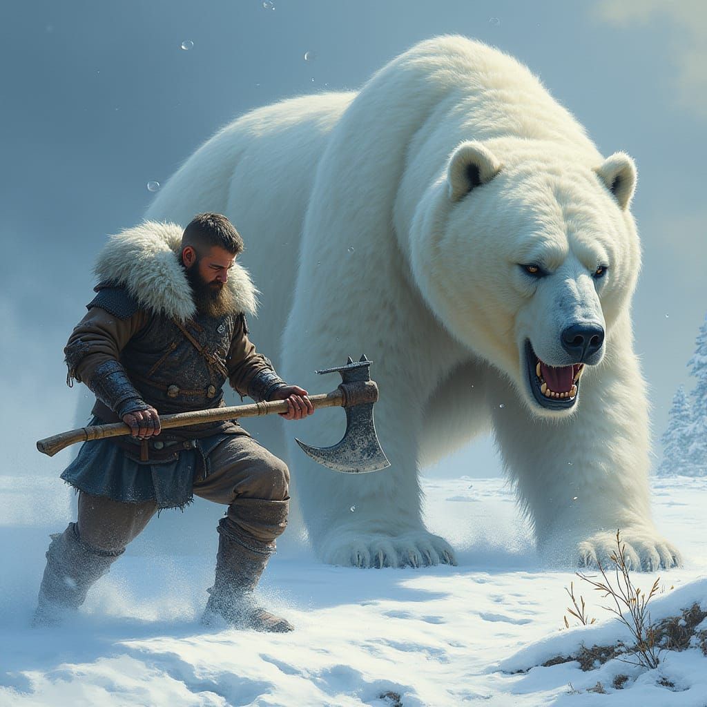 Viking vs Polar Bear in Nordic Landscape