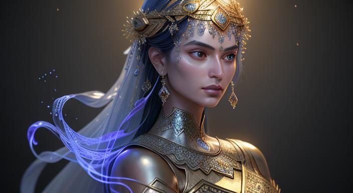 Persian Rain Goddess Portrait in 3D Cinematic Art