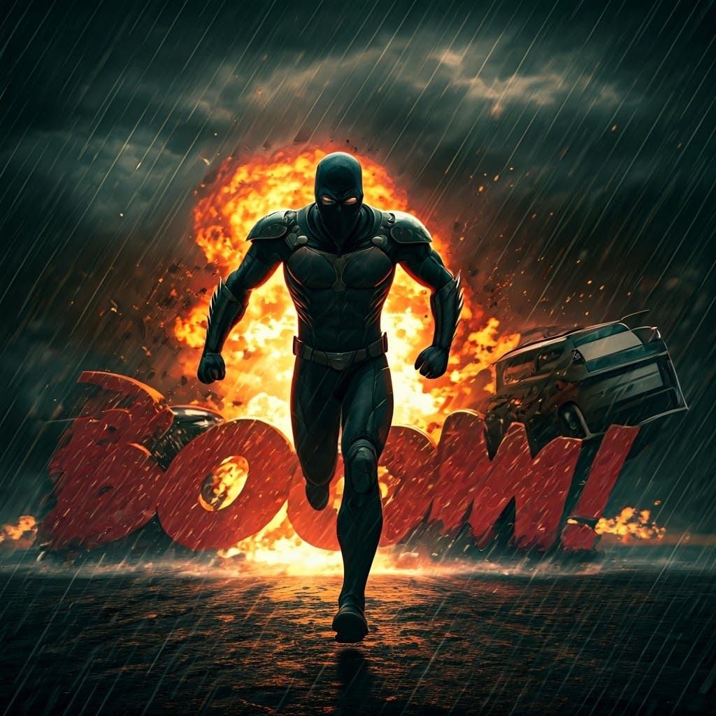 Superhero Escapes Car Explosion in Cinematic Style