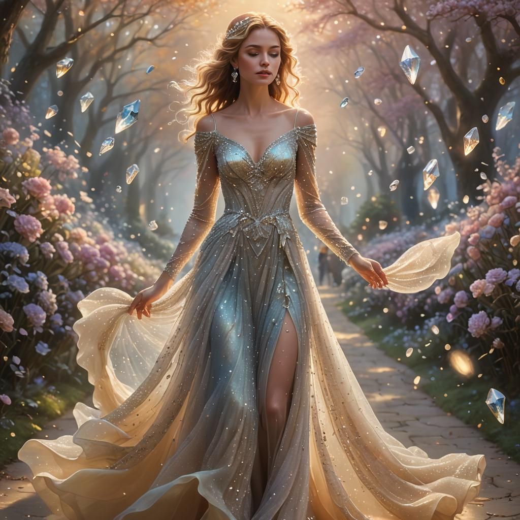Diamond-Encrusted Woman in Ethereal Fantasy Setting