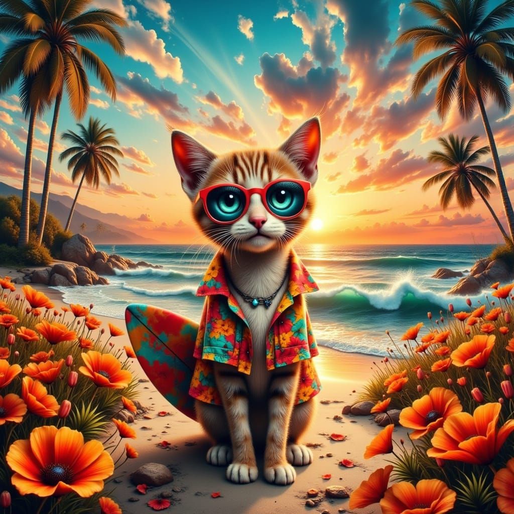Surreal California Feline in Hyperrealist Style