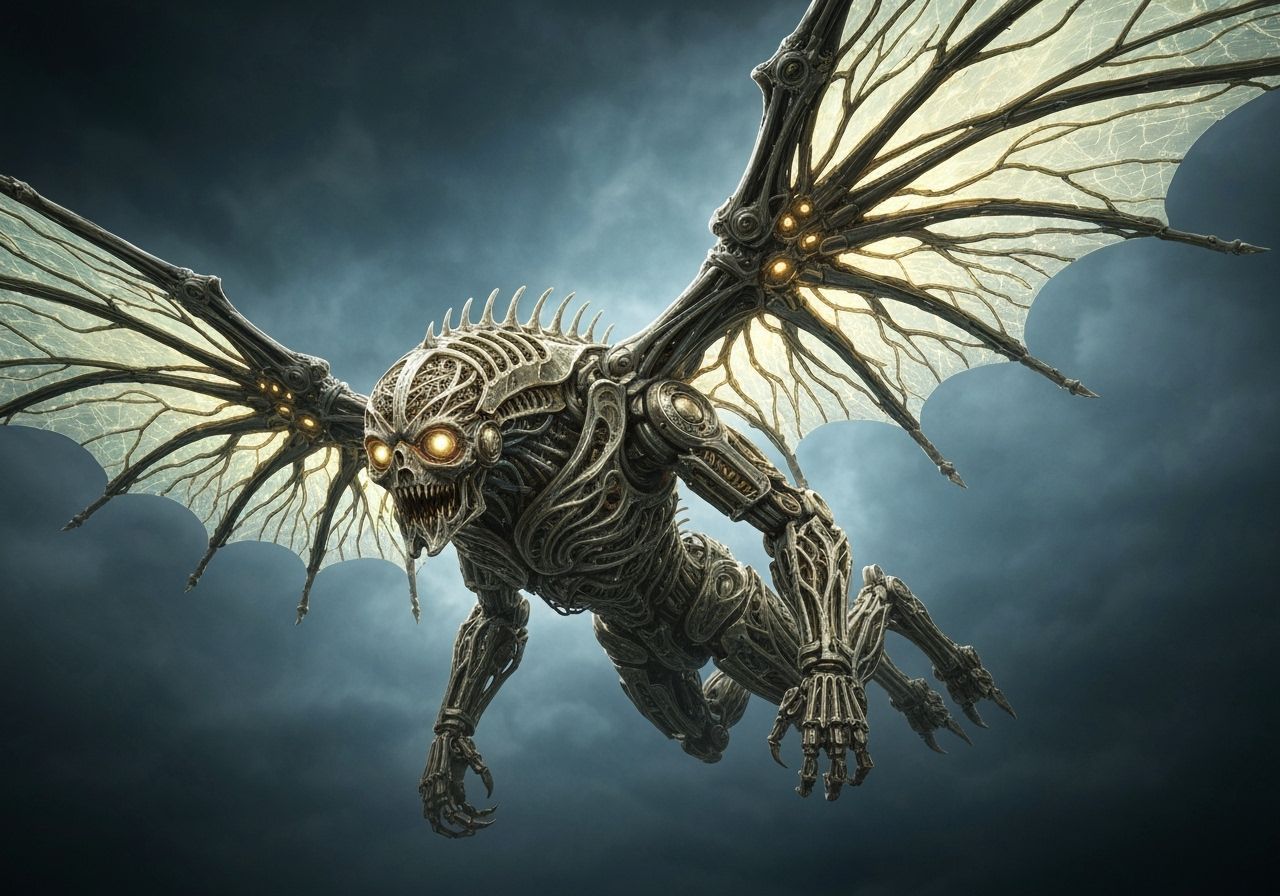 Nightmarish Biomechanical Beast in Dramatic Lighting
