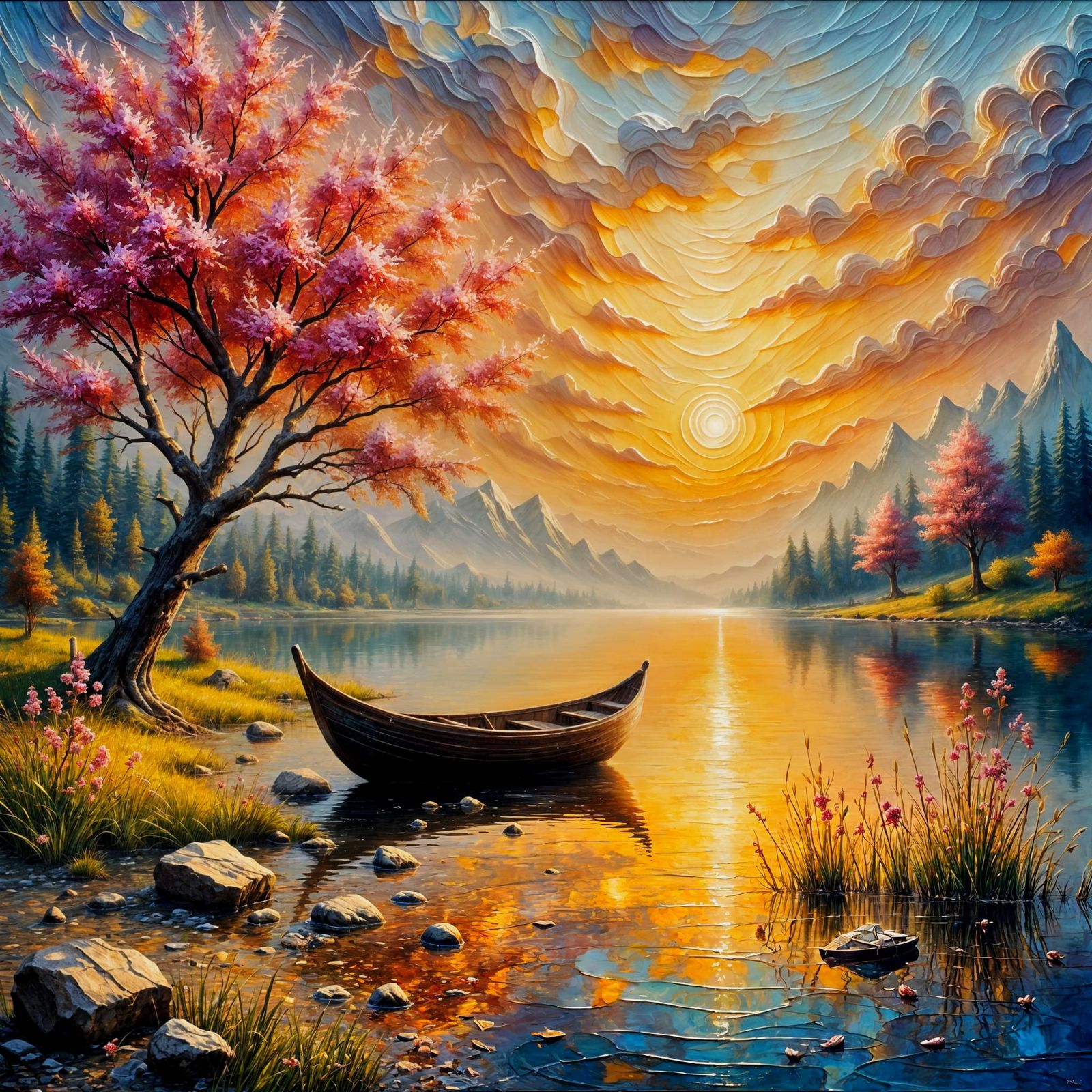 A relaxing moment by the tranquil impasto lake 🎨 🖌️