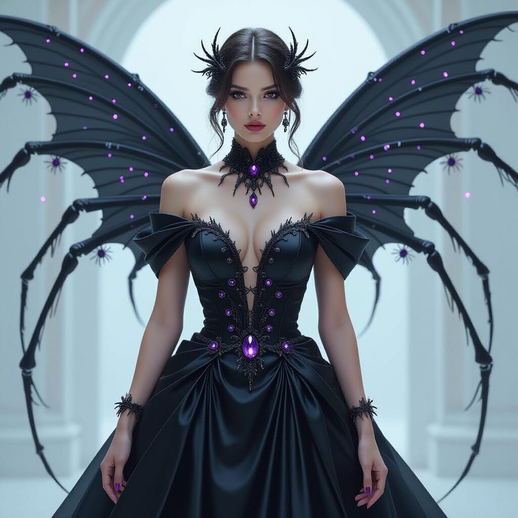 Futuristic Spider Queen in Silk and Amethyst