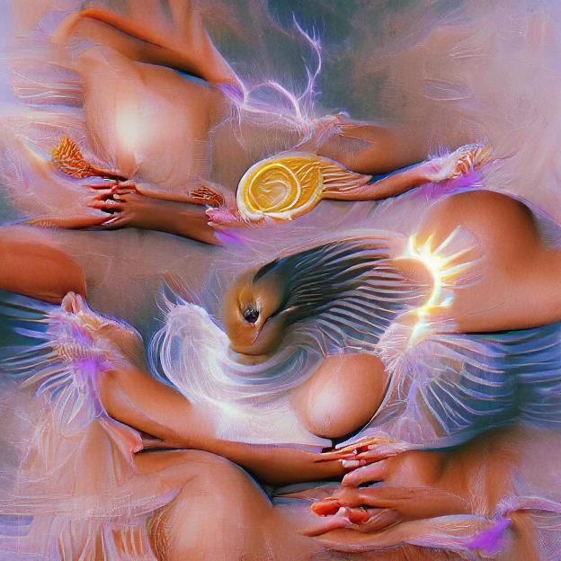 Renaissance Painting: Divine Feminine Energy with Feathers