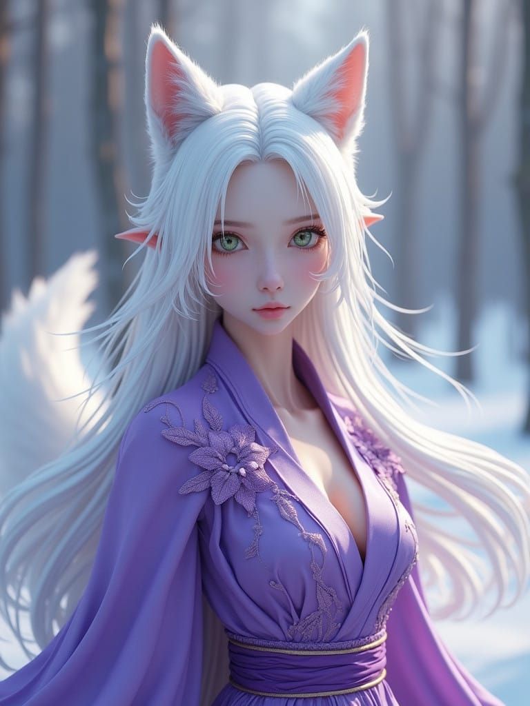 Ethereal Fantasy Princess with Wolf Ears and Tail